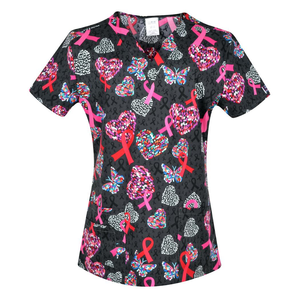 Hennar Women Scrub Top   Uniforms V-Neck Short Sleeve S-5XL Hospital Clinical scrubScrubs Top