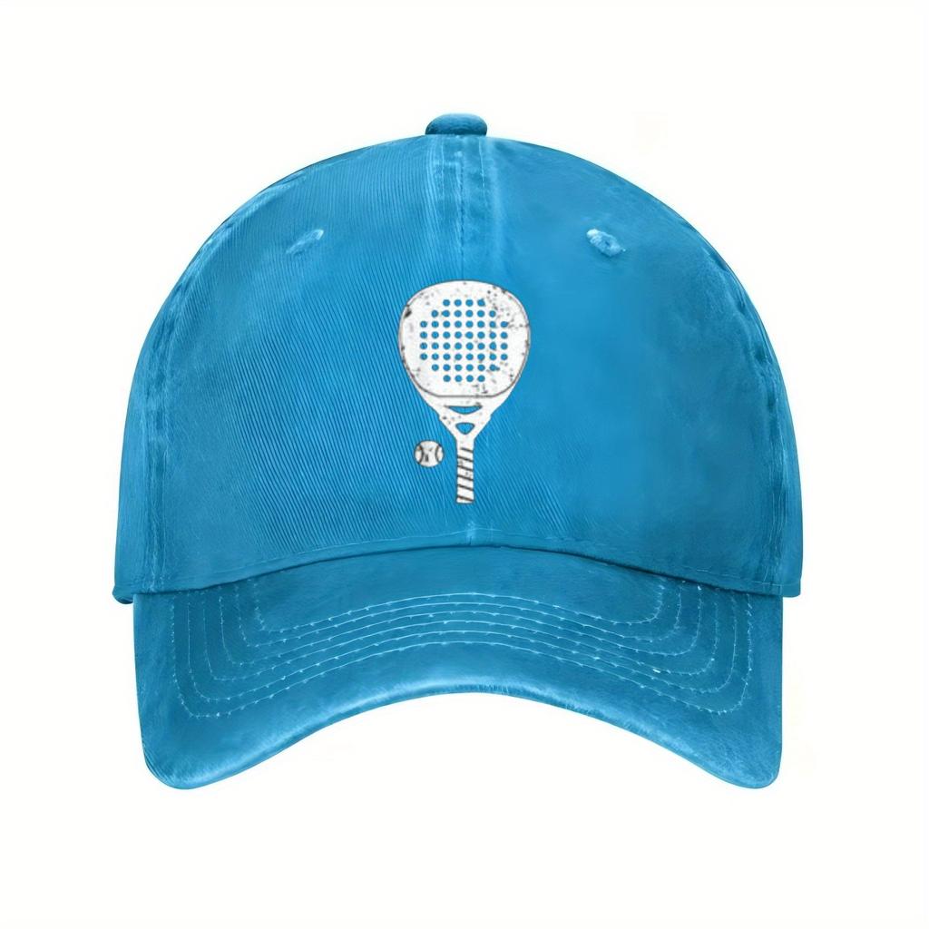 Padel Racket and Ball Graphic Baseball Cap Distressed Polyester Casual Adjustable Snapback Hat Sport Headwear