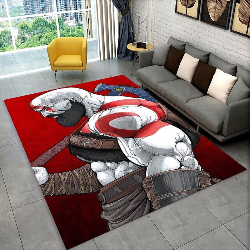 Retro God of War Game Kratos Carpet Rug for Bedroom Living Room Sofa Playroom Doormat Home Decor,Kid Area Rug Non-slip gift