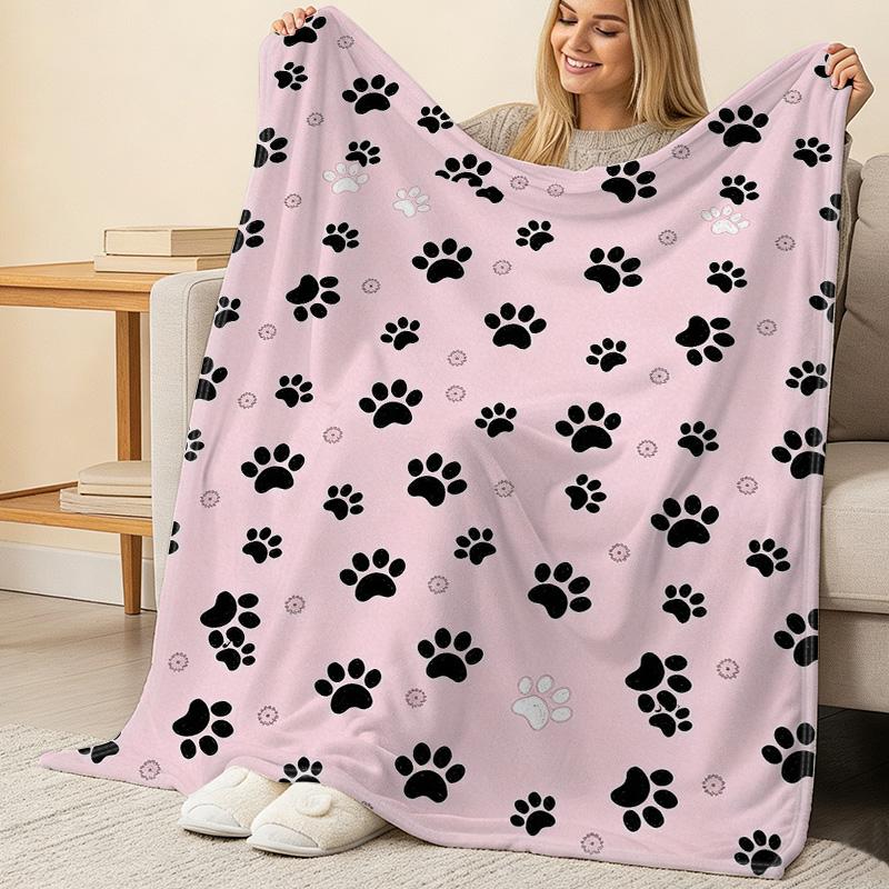 Plush Flannel Throw Blanket for Bedroom - Cute Paw Print, Soft Fuzzy, No Shedding, Cozy Warm Home Decor, Perfect for Halloween & Christmas