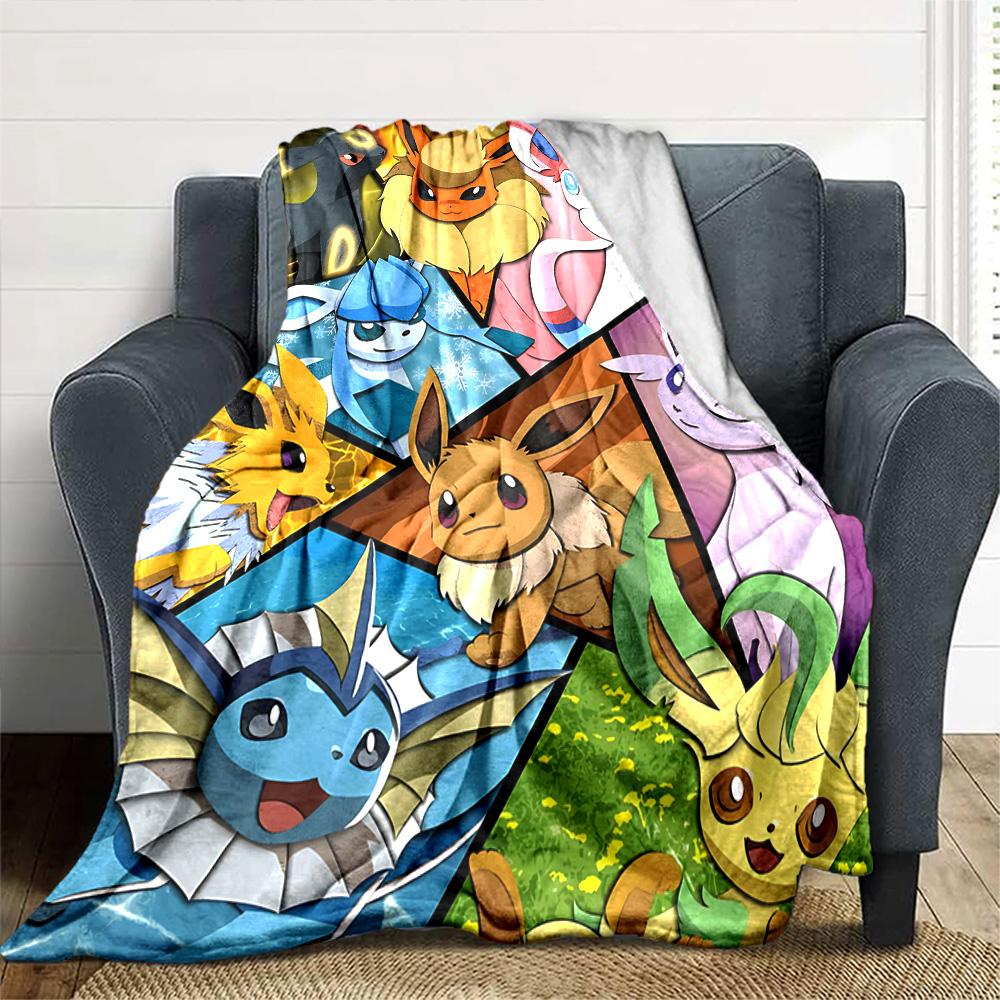Pokemon Eeveelutions Collage Flannel Blanket Super Soft Warm Cozy Blanket For Sofa Bed Office Travel Allseason Home Decor Gift