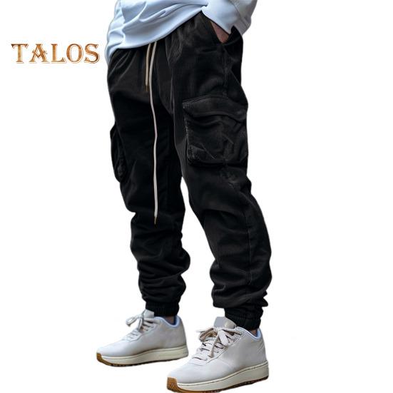

Мужские брюки-карго с эластичной резинкой на щиколотке, свободные однотонные спортивные штаны с карманами в стиле ретро, ветрозащитные брюки длиной до щиколотки M чёрный