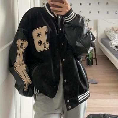 Baseball Bomber Jacket Women Hip Hop Harajuku Bone Letter Patchwork Leather Jackets Streetwear Men Unisex