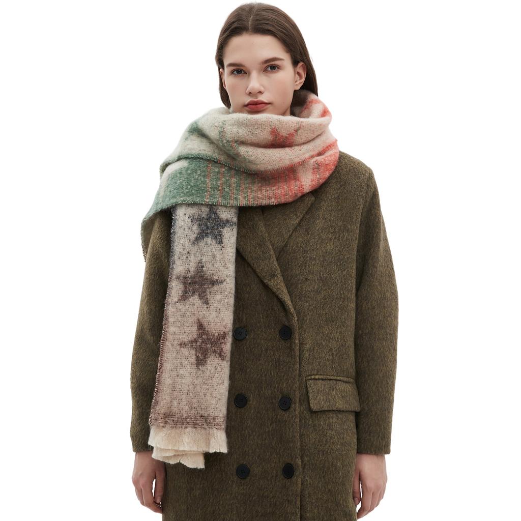 European and American Style Women's Fashion Autumn and Winter Warm Shawl Gradient Color Pashmina Jacquard Star Scarf