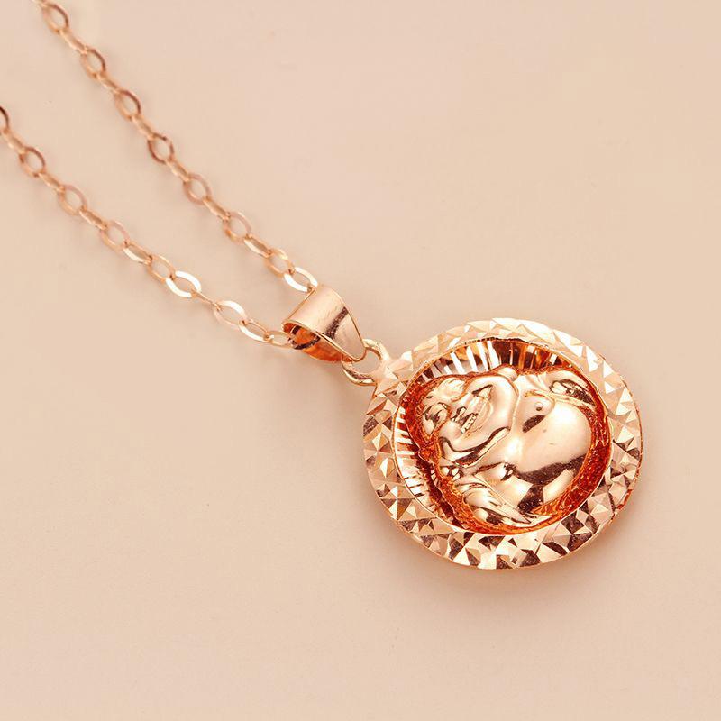 Exquisite Pure Russian 585 Purple Gold Shiny Round Buddha Pendant Versatile Exquisite Temperament Rose Gold Plated Collarbone Chain