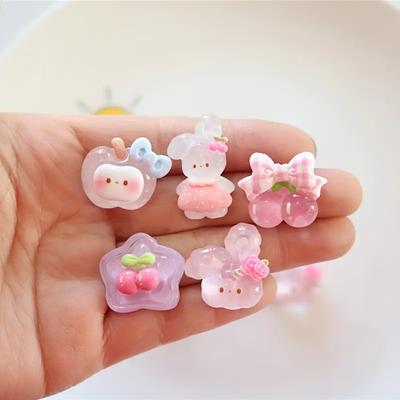 Flat Back Resin Jewelry Cherry Blossom Checkered Pink Rabbit Decoration Phone Case DIY Craft Gift