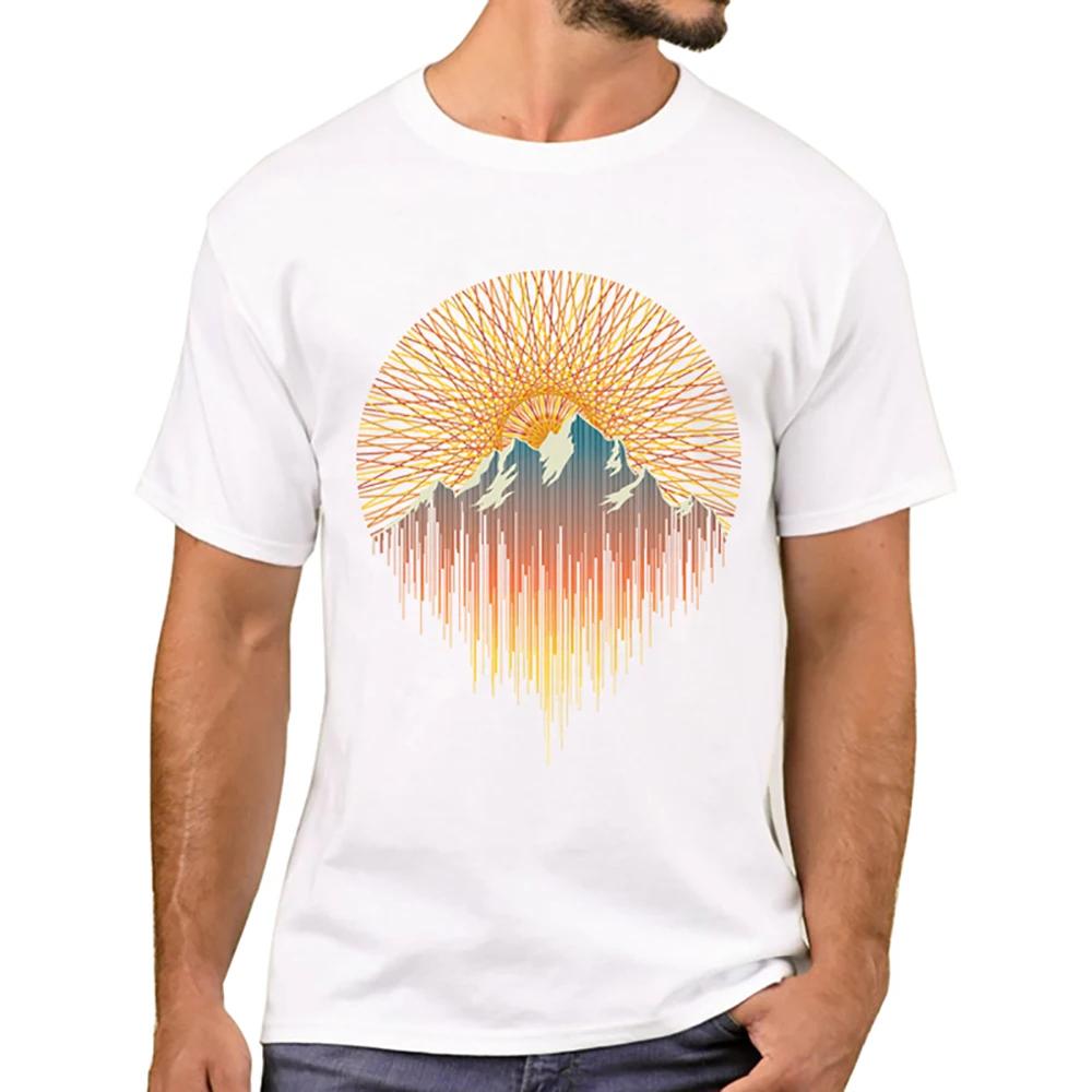 TEEHUB Mountain Sunset Brushstrokes Men T-Shirt African Safari Sunset T Shirts Short Sleeve Tshirts Geometric Harajuku Tee