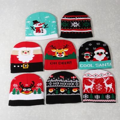 Winter Adult Kids Festive Christmas Knitted Hat Santa Claus Elk Snowflake Snowman Pattern Thick Woolen Yarn Beanie Hat