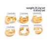 Ingemark 6Pcs/Set Fashion Irregular Geometric Open Finger Rings Retro Elegant Metal Rings Set Engagement High Quality Jewelry