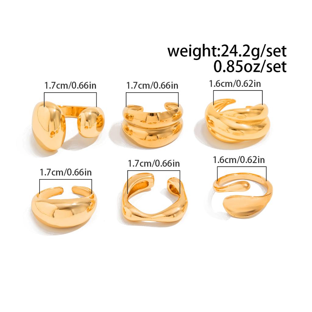 Ingemark 6Pcs/Set Fashion Irregular Geometric Open Finger Rings Retro Elegant Metal Rings Set Engagement High Quality Jewelry
