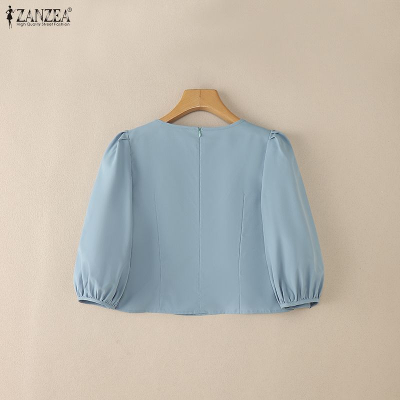 ZANZEA Lässige Bluse mit Rundhalsausschnitt und 3/4-Ärmeln und lockerem Print für Damen