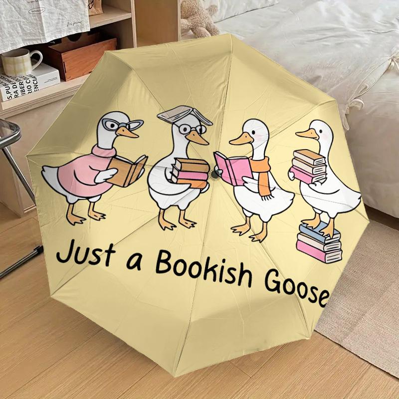 1pc Bookish Goose Pattern Umbrella Design Automatic Opening and Closing Umbrella, High-quality Travel Umbrella,  c1128035