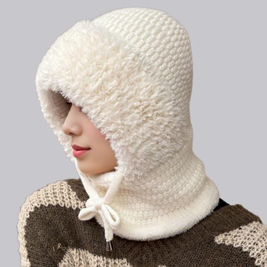 Gestrickte Kopfbedeckung Einfarbig 3-in-1 Damen Strickmütze Schal Gesichtsschutz Winddicht Skifahren Wandern Fleecegefüttert Winter Stirnband