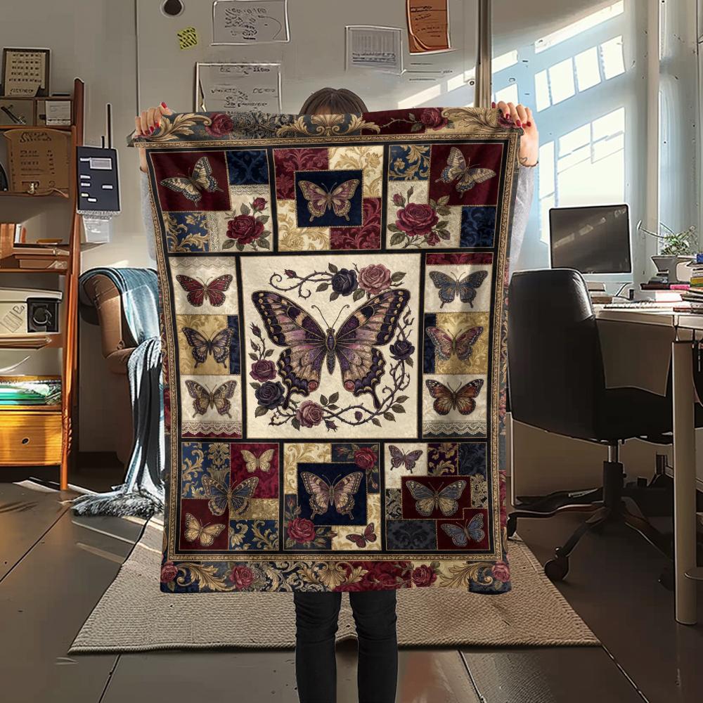 Butterfly Decoration Print Flannel Blanket, High Quality Comfortable for All Seasons, Home Decor, Warmth and Comfort, Perfect for Christmas Gifts32