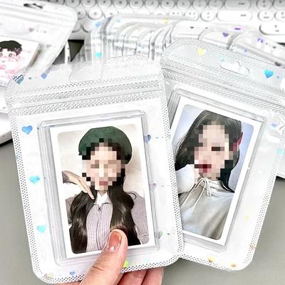 10 ks Lesklé Laserové Srdiečko Kartička PP Zips Vrecko Kpop Hviezda 3-palcová Fotokarta Roztomilé Dievčatá Predajná Kartička DIY Vrecko na Balenie