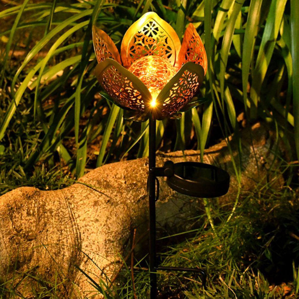 Lotus Shaped Solar Powered Lamp Hollow Out Design Garden Decoration Lamp Street Lamp  Garden Use