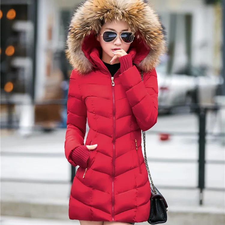 Women Winter and Autumn Artificial Fur Collar Winter Jacket Wear Parkas Outwear Women Long Coats
