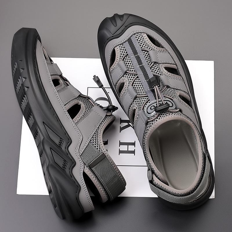 Sandals Men's Summer New Roman Slippers Baotou Breathable Beach Shoes Velcro Outdoor Large Size Sandals 45 46