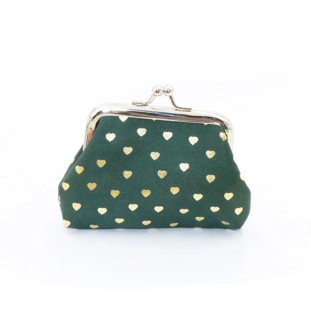 

Женский кошелек для монет, кожаный кошелек с масляным воском и принтом в виде сердца, мини-кошелек с пряжкой 4 дюйма, сумка для монет, сумка для хранения помады, женский клатч зелёный