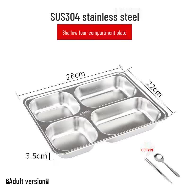 Qiwei 304 Stainless Steel Square Divided Lunch Tray