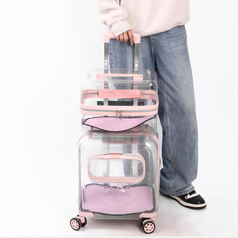 Portable Cat Bag 2 Layers Design for Outdoor Pet Trolley Case Transparent Panoramic Transport Cage Multifunctional Cat Handbag