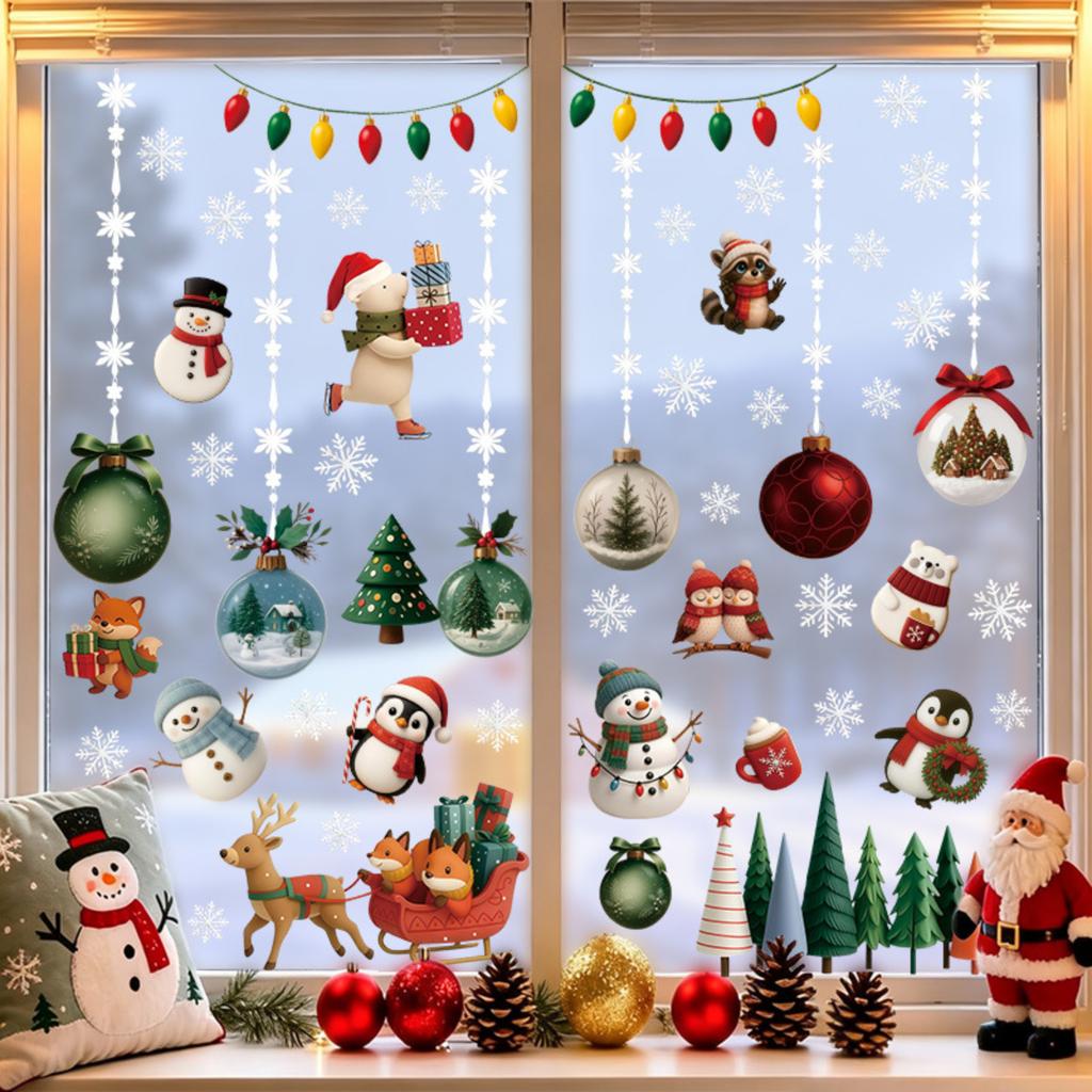 Christmas Static Cling Stickers for, Holiday Party Decoration for Living Room Bedroom, Reusable Festive Home Decor