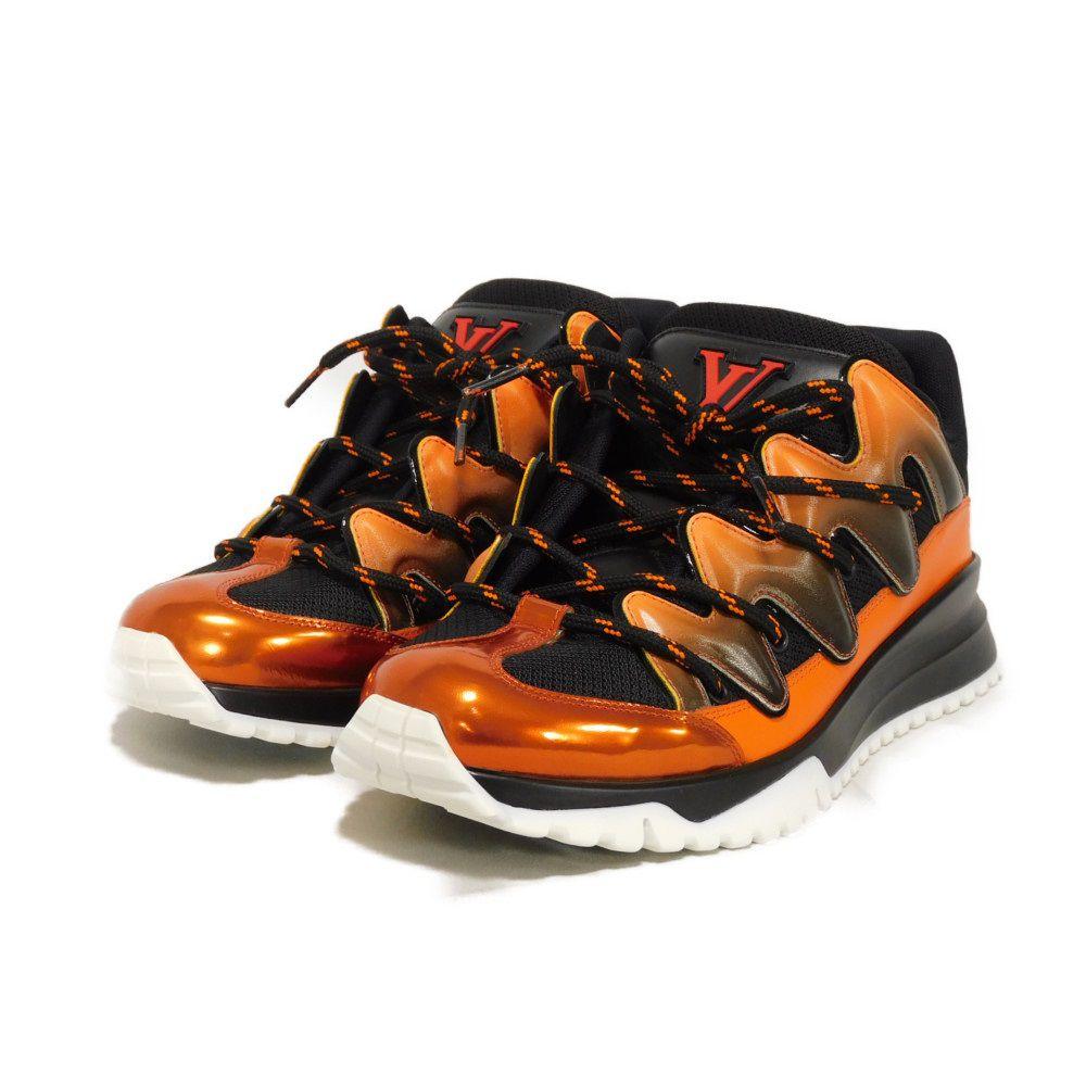 Used 12564 Zigzag Line 7896 6 Metallic Gradient Mesh Low-Top 9.8" LV Logo Orange Men's from Japan AUTHENTIC