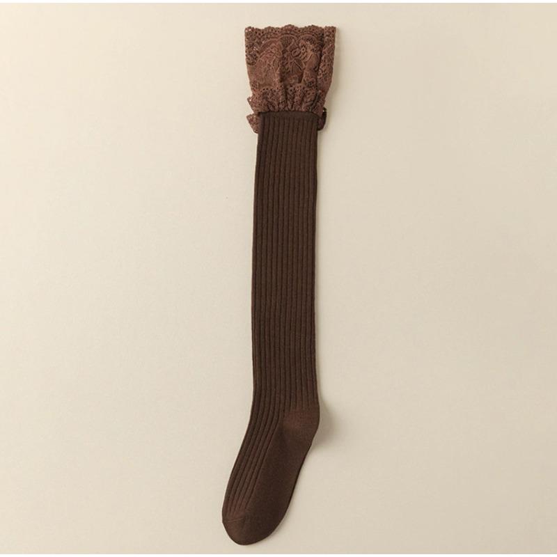 Long Thigh-high Socks for Spring and Autumn, Women's Lolita Black and White Lace Calf Socks, Lace Long Socks