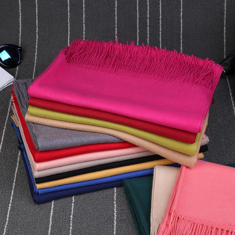 2025 Autumn/Winter Solid Color Imitation Cashmere Mid-Length Warm Tassel Scarf - Japanese & Korean Sweet Fashion