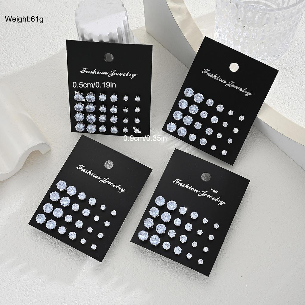 Luxury Simple Shiny Zircon Stud Earrings Set for Women Men Fashion Chic Crystal Decorative Earrings Party Couples Jewelry Gifts