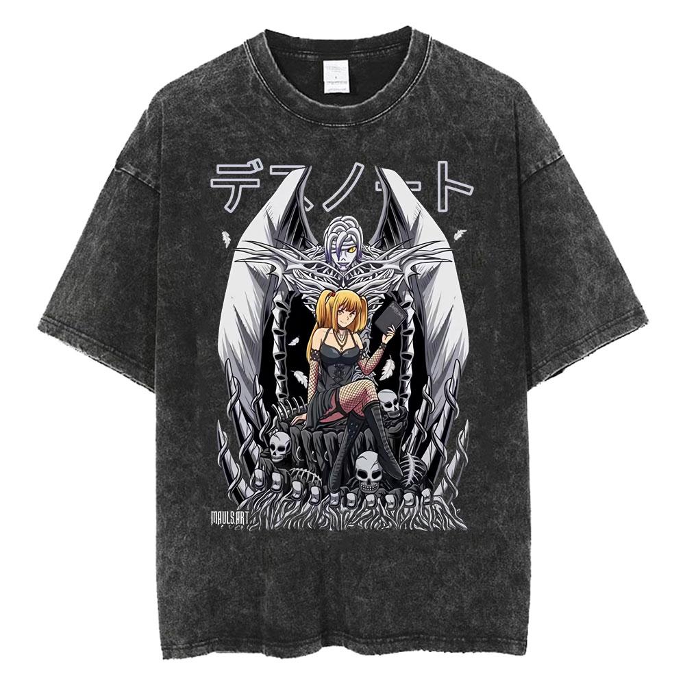 Harajuku Vintage Washed T Shirts Death Note Misa Anime Graphic T Shirt Men Women Cotton Fashion Streetwear Yk Oversized Tshirt