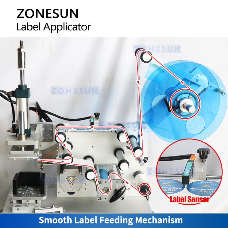 ZONESUN ZS-TB802 Auto Flat Surface Labeling Machine Tabletop Label Applicator for Square Box Flat Bottle Jar Lid High Precision
