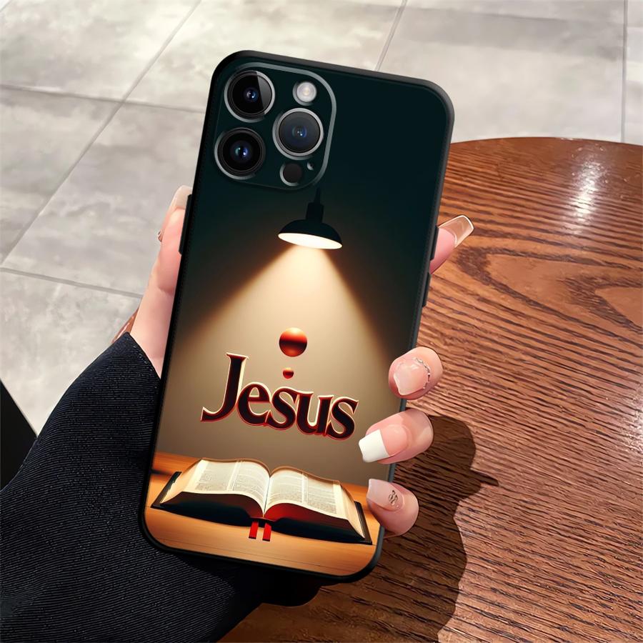 The Cross Jesus Pattern Black Soft Phone Cover Case for iPhone 13 12 11 17 Pro Max XS Max 7 8 15 16 14 Plus 17Air XR