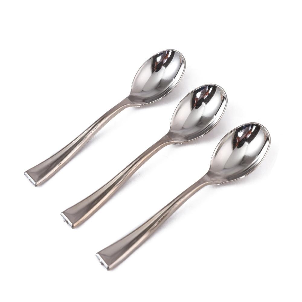 

48 ШТ. Одноразовий черпак для морозива Пластмасові ложки для вилок для десерту Міні-ложка Вилка Кухонні аксесуари Silver Spoon