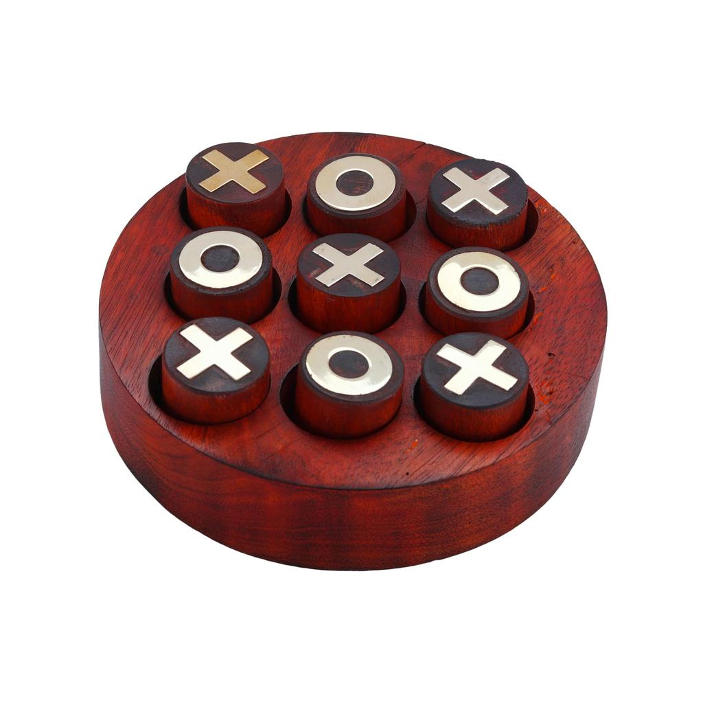 Shriji Crafts Premium Holz Rund Tic Tac Toe, Farbe Orange, Lernspielzeug