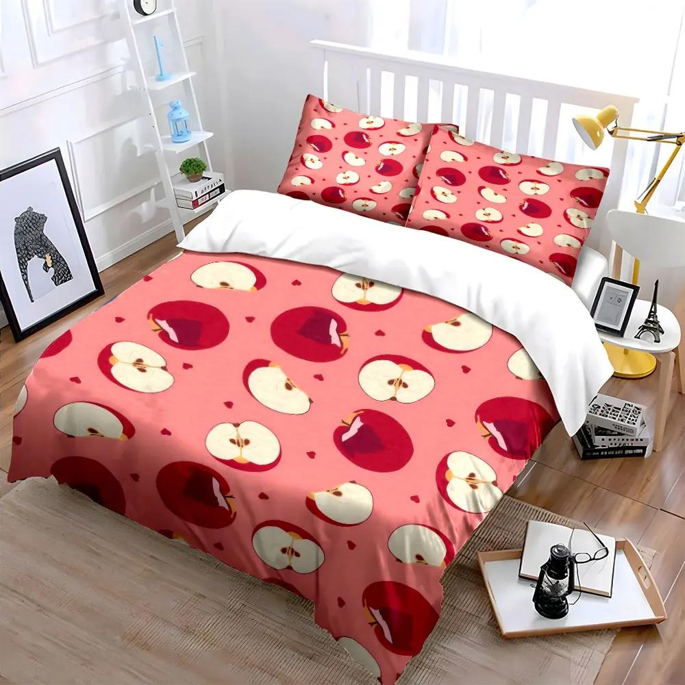 Apple Pattern Decorative Set Bedding Set with 1 Duvet Cover 2 Pillowcases Single Double King Queen, Gift
