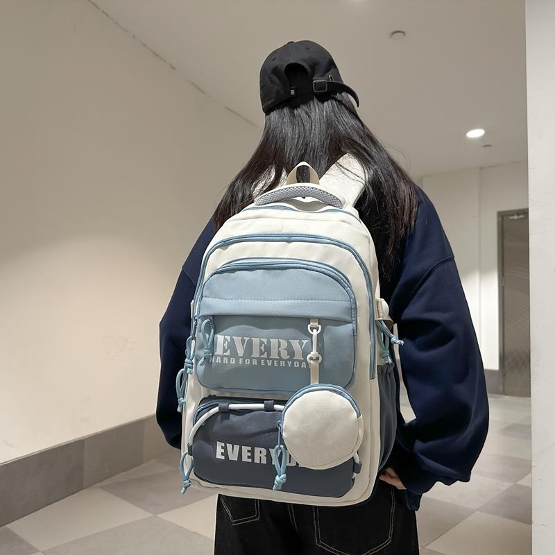 Contrast Color Waterproof Backpack Campus Style Large Capacity School Bag Computer Bag For Teenagers Students