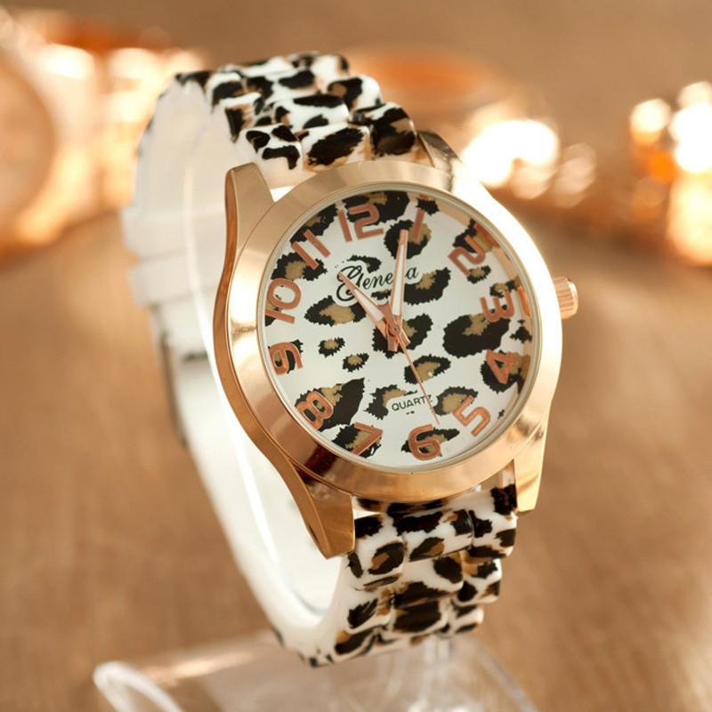 Luxusní hodinky Geneva s leopardím potiskem, quartzovým strojkem a řemínkem z nerezové oceli