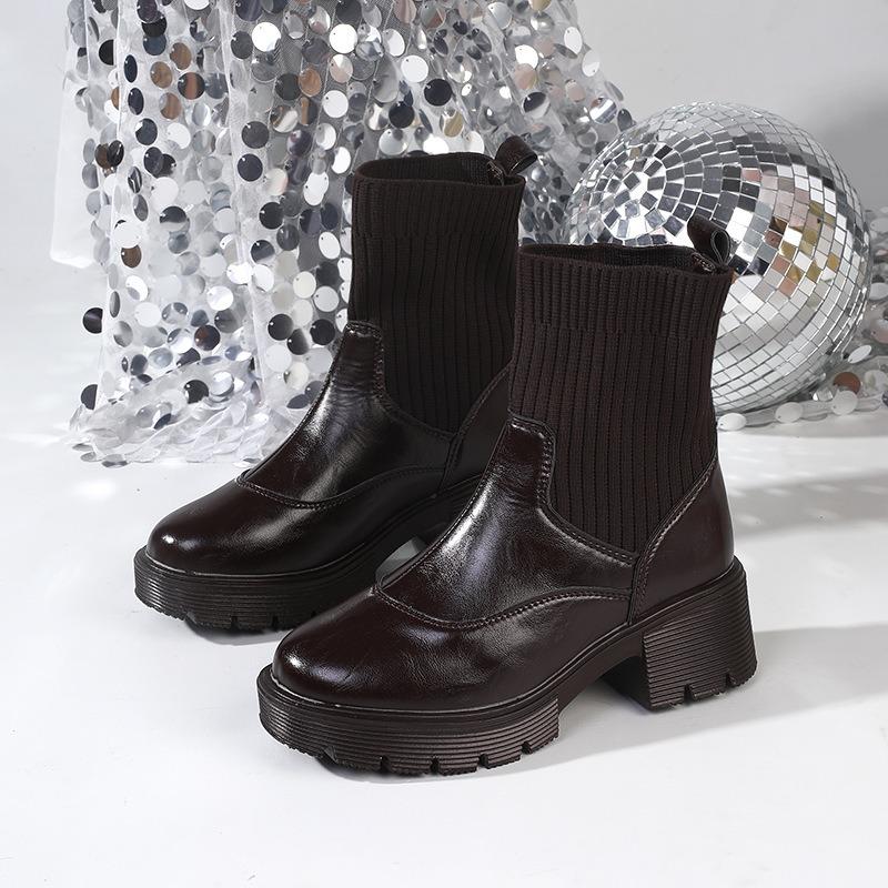 Splicing Wool Boots Short Mending Socks Boots Thick-soled Thick High-heeled Boots New Martin Boots 3-3 Boots