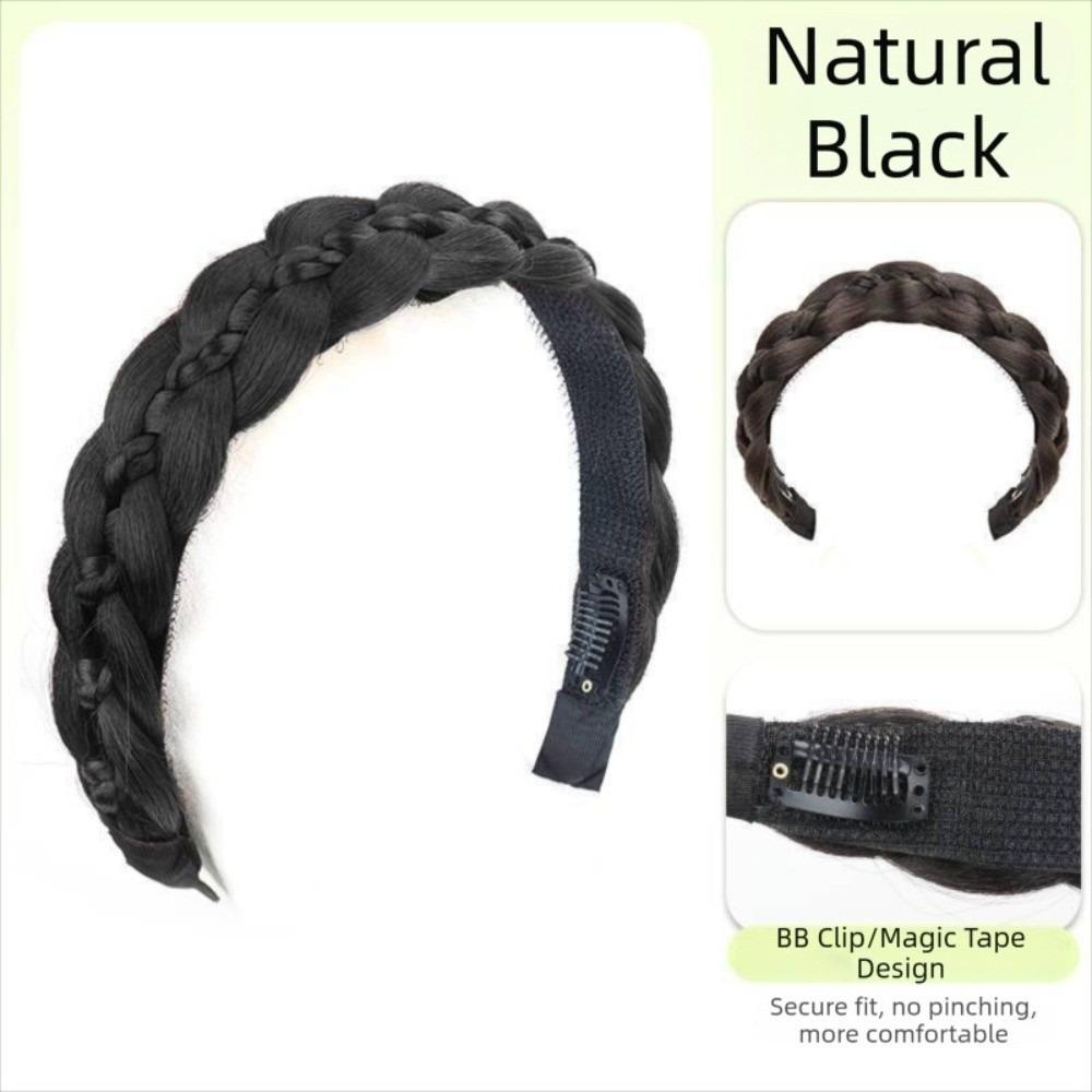

Adjustable Braided Headband Wig Synthetic Retro Head Hoop Fishbone Braids Hair Bands Party чорний/природний