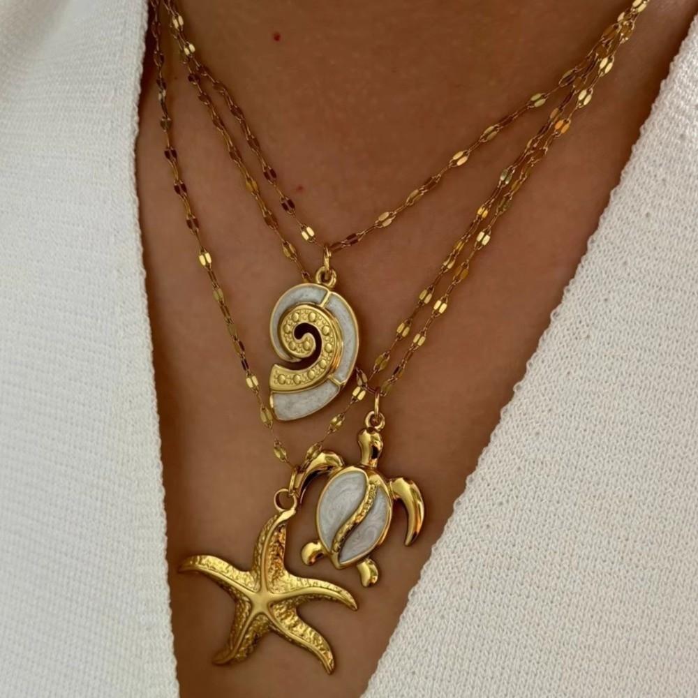 Ocean Elements Elegant Necklace Turtle Conch Design Collarbone Chain Daily Jewelry