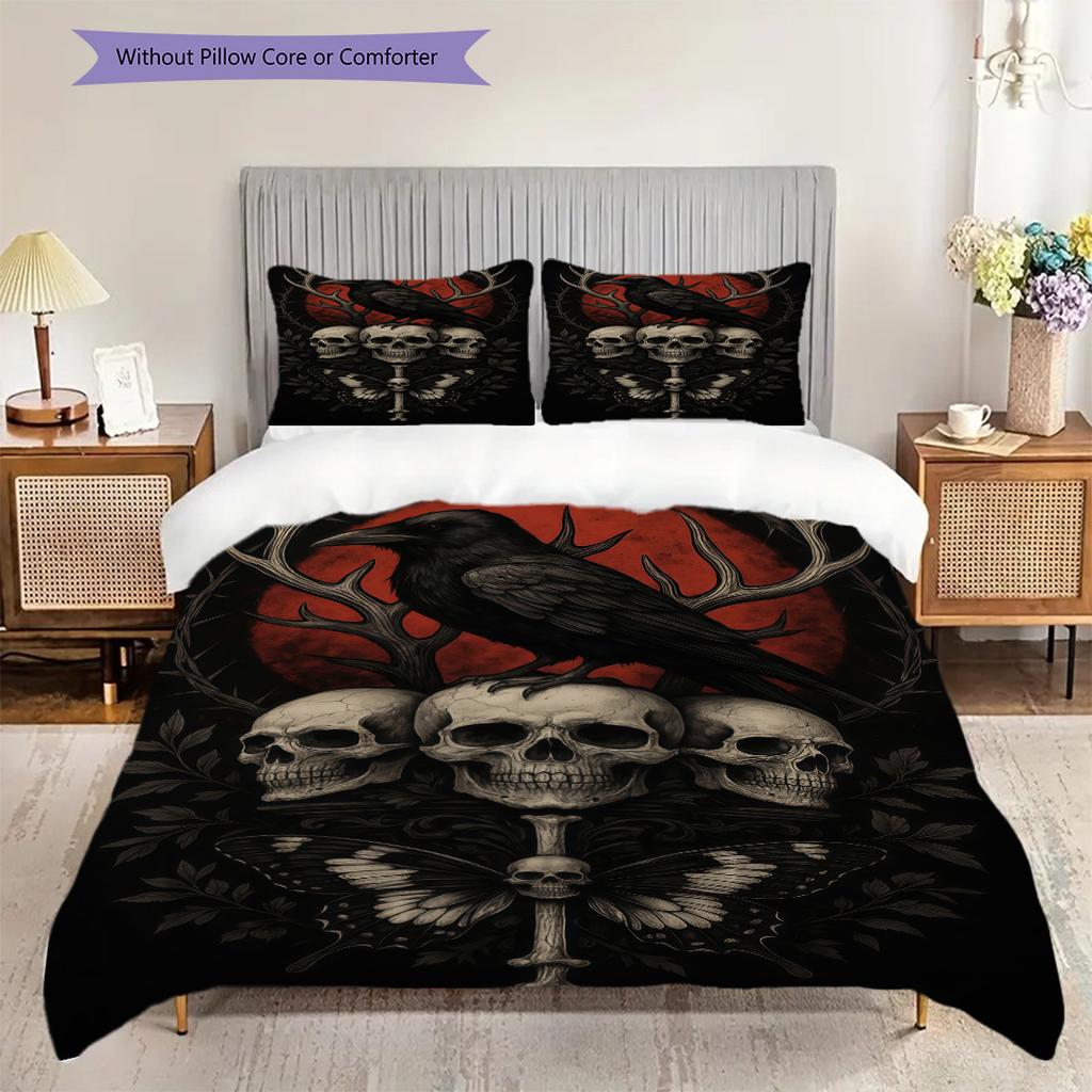 Skulls Raven Set Threepiece Set 1 Duvet Cover 2 Pillowcase Without Core Bedding Set Duvet Cover And Pillowcase Christmas Birthday Gift