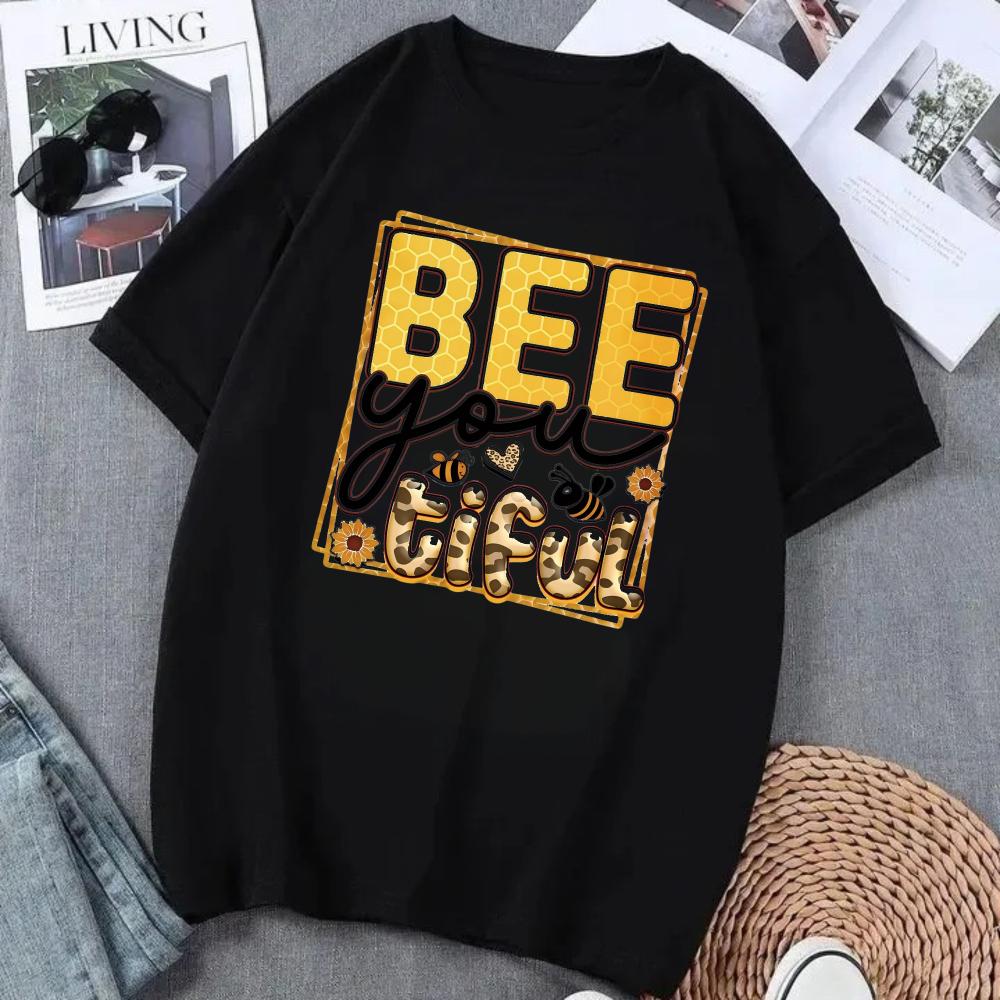 Bee Kind Women Funny Print Tshirt Summer Short Sleeve Black Colors Tops Tee Girl Y2k Harajuku Clothes
