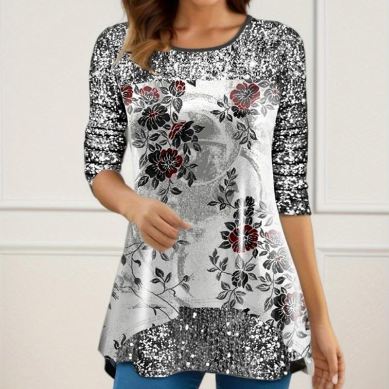 Женская мода осень-зима сплошной цвет печати с длинным рукавом и круглым вырезом — фото 12