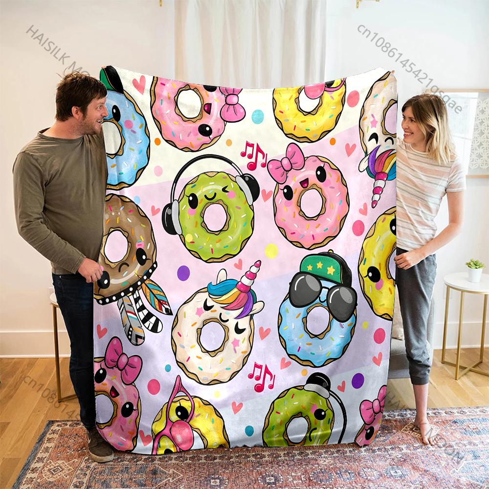 

Cartoon Donut Expression Print Blanket Warm Soft Fluffy Kids and Adults Sofa Bed Throw Blanket for Home Travel Camping Gifts 75x90cm