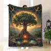 Mystic Tree of Life Flannel Blanket Sacred World Tree Tarot Art Print Soft Fleece Throw Blanket for Sofa Bed Home Spiritual Gift
