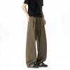 Mens Casual Pants Solid Color Splicing Straight Leg Trousers Retro Pleated High Street Drawstring Loose Fit