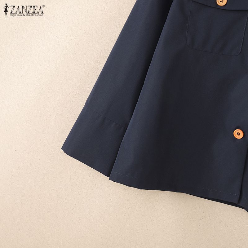 ZANZEA Women Casual Turn Down Collar Solid Color 3/4 Sleeve Cardigan Blouse