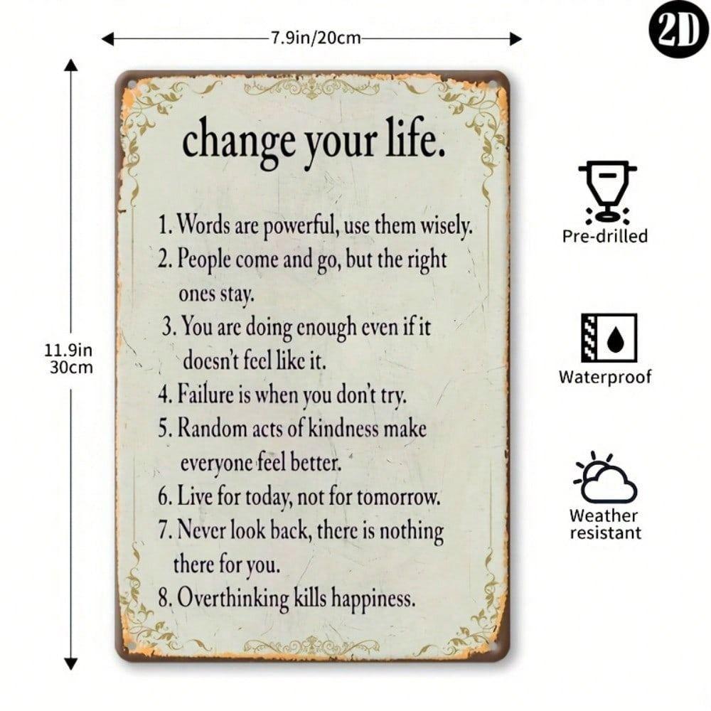 Vintage Metal Poster Change Your Life, Retro Wall Sign for Garage