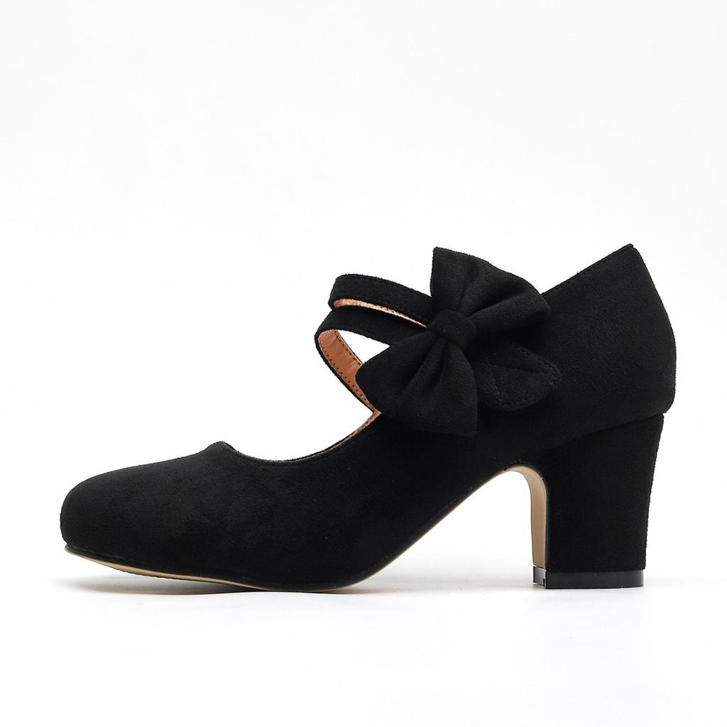 Scarpe con Tacco Alto da Donna Taglie Forti 36-45 Punta Tonda Classica Fiocco Autunno Primavera Moda Casual Slip-on Scarpe Eleganti